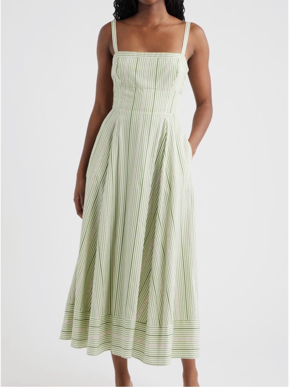 Hill House Margot Dress in Green Jacquard Stripe